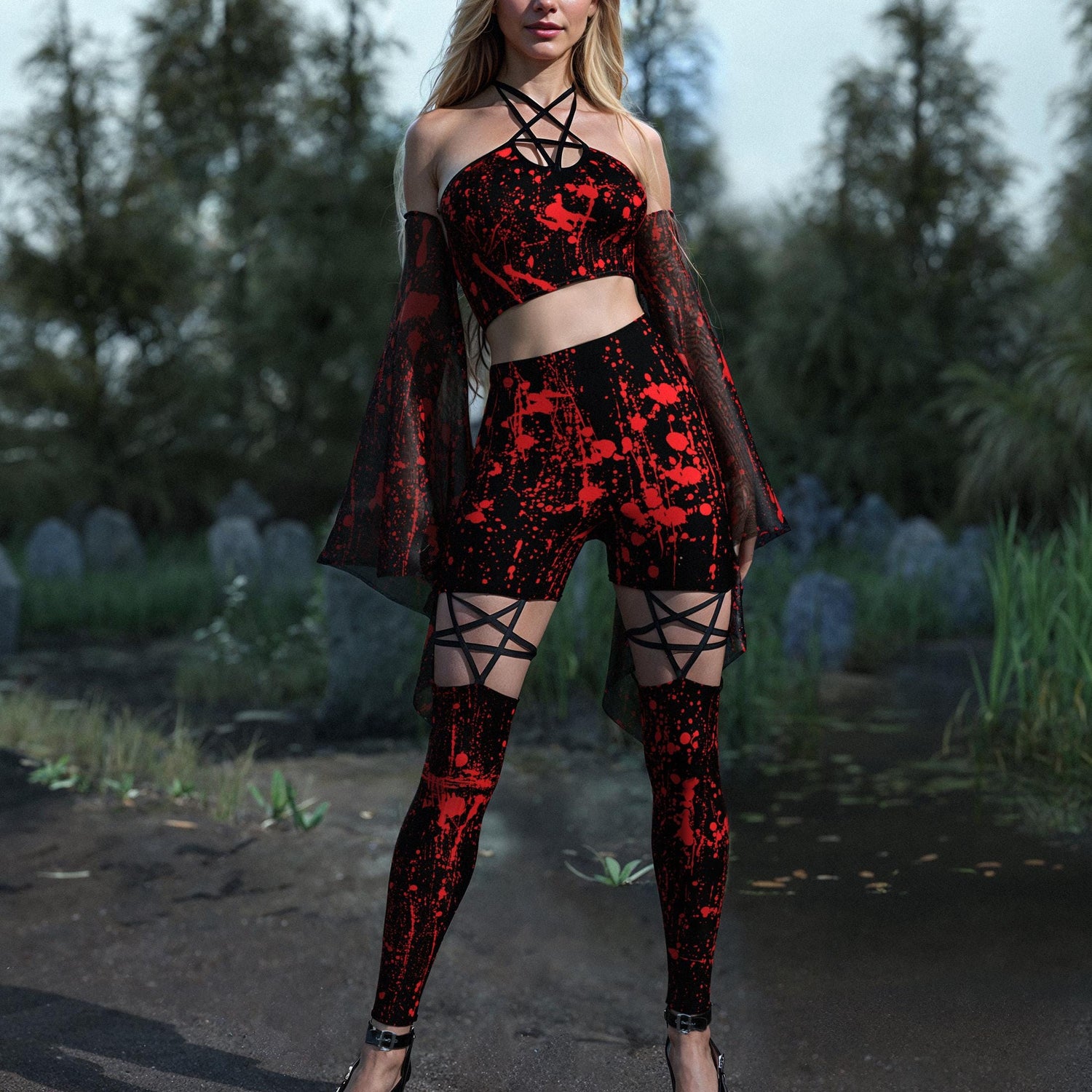 Above Suspicion Mesh Bell Sleeves Red