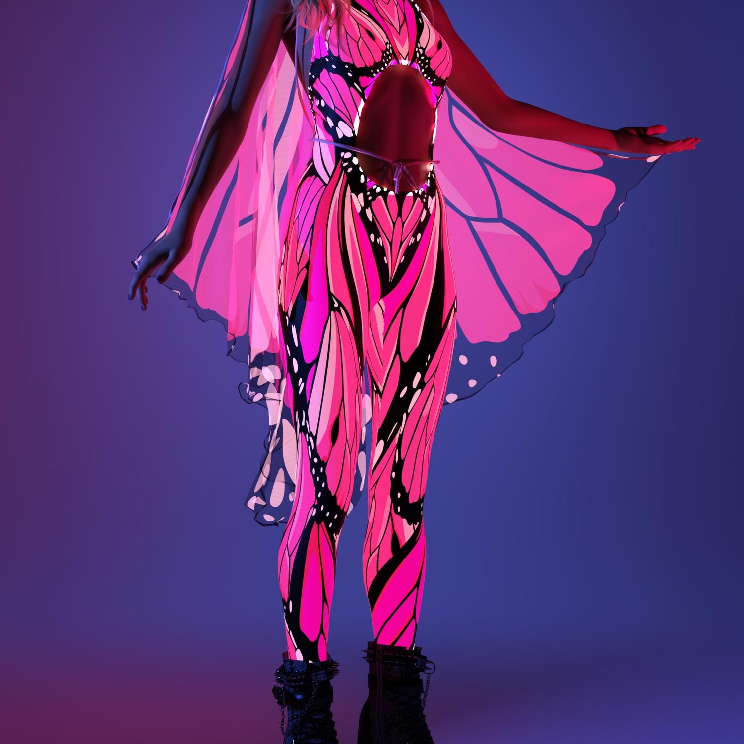Fly Away Pink Jumpsuit Set UV Reactive, Mesh, Lycra