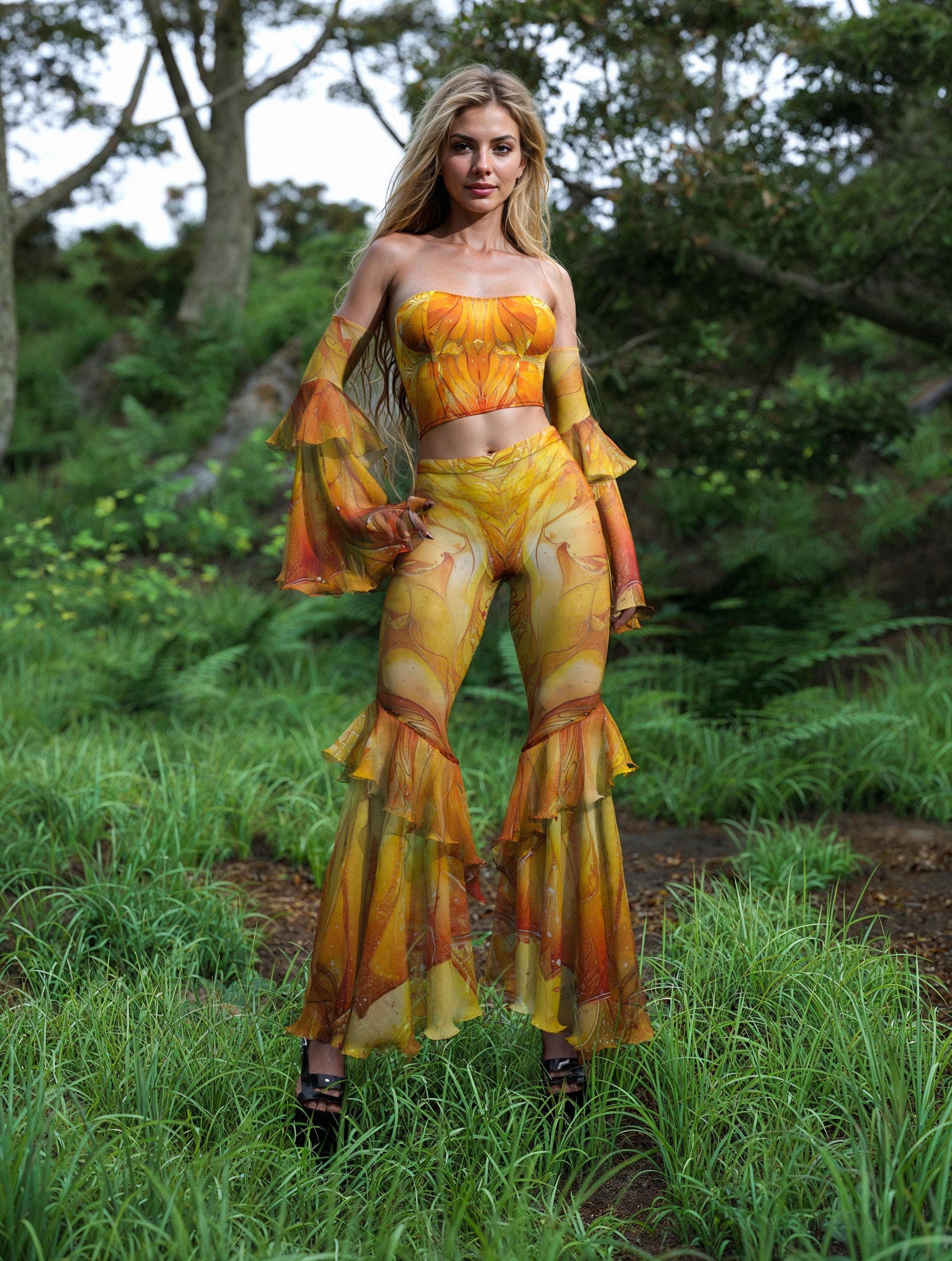 Aura Citrine Mesh Ruffled Sleeves 2
