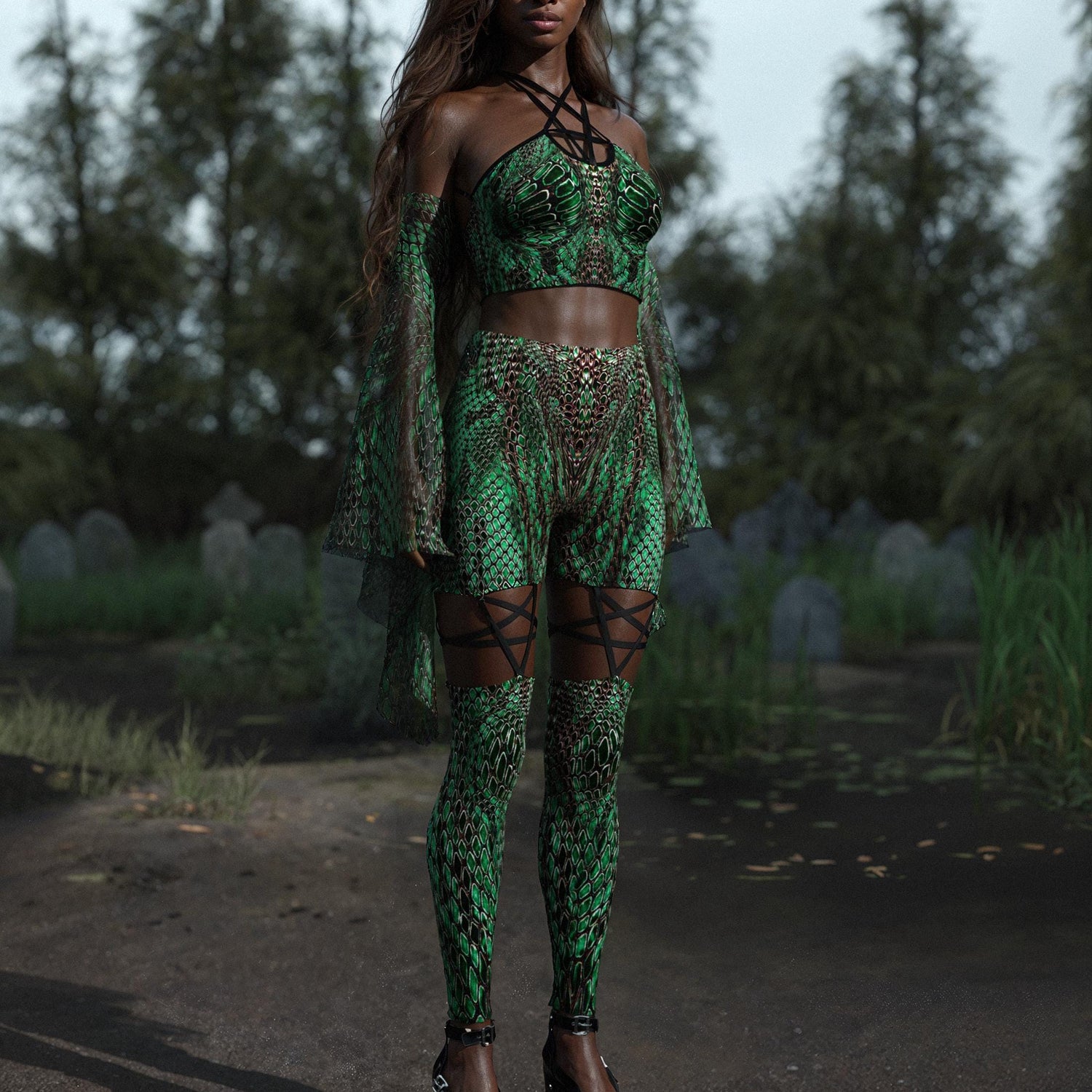 Intertwine Green Pentagram Top Red