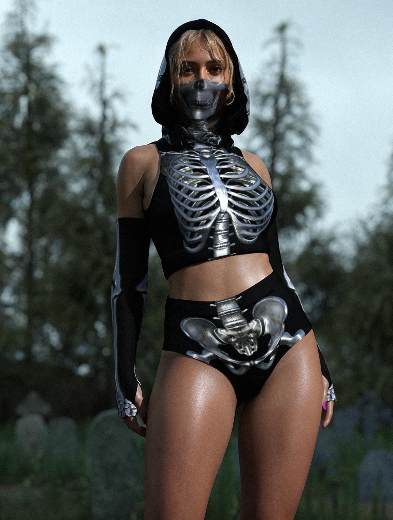 Silver Candy Skeleton Hooded Rave Set 1