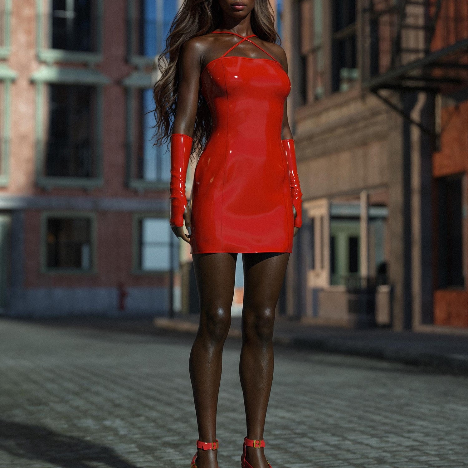 Devil Stalking Vinyl Dress Red
