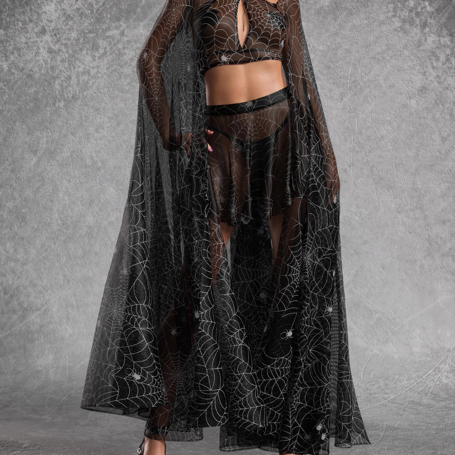 Lurking In The Dark Hooded Cape Set Mesh