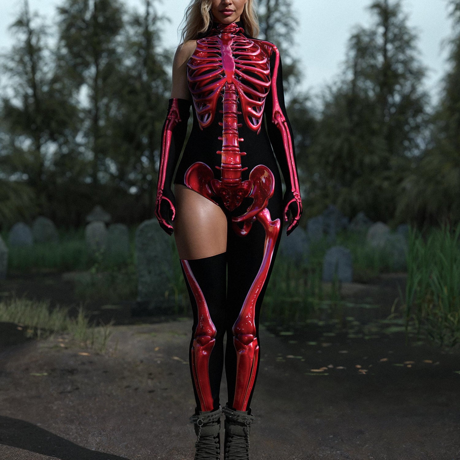Crimson Bones Asymmetrical Costume Red