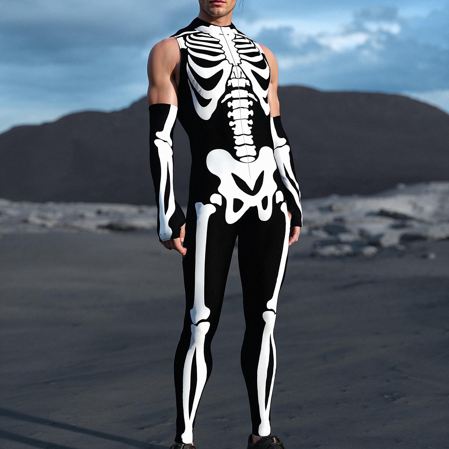 BnW Bossy Skeleton Male Sleeveless Costume Black