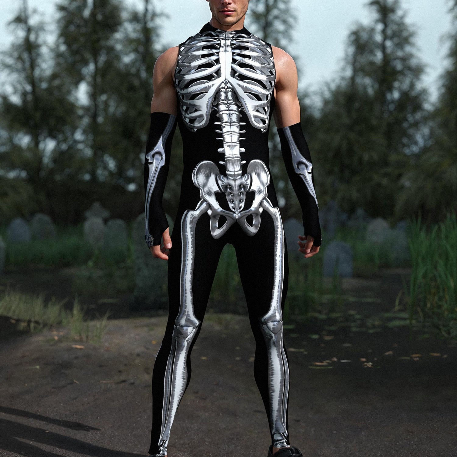 Silver Candy Skeleton Male Sleeveless Costume Silver