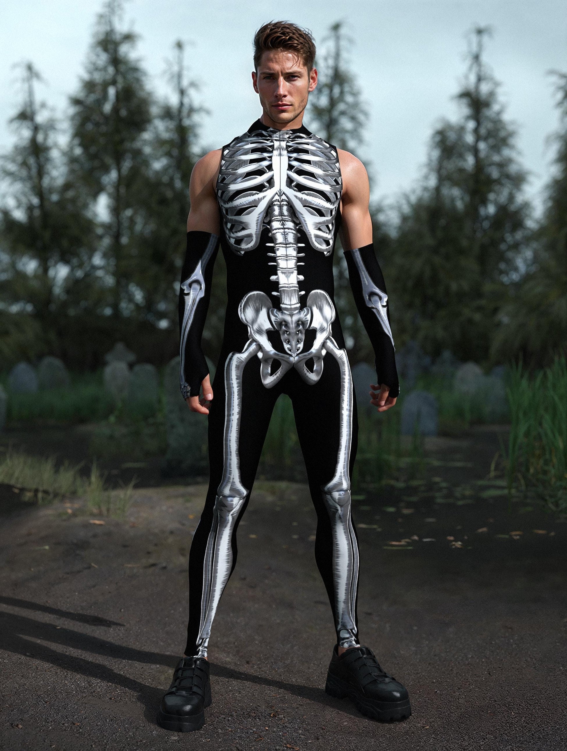 Silver Candy Skeleton Male Sleeveless Costume 2