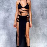 Just Black Cross Duster Skirt Set