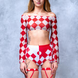 Red Clown Mesh Off Shoulder Top