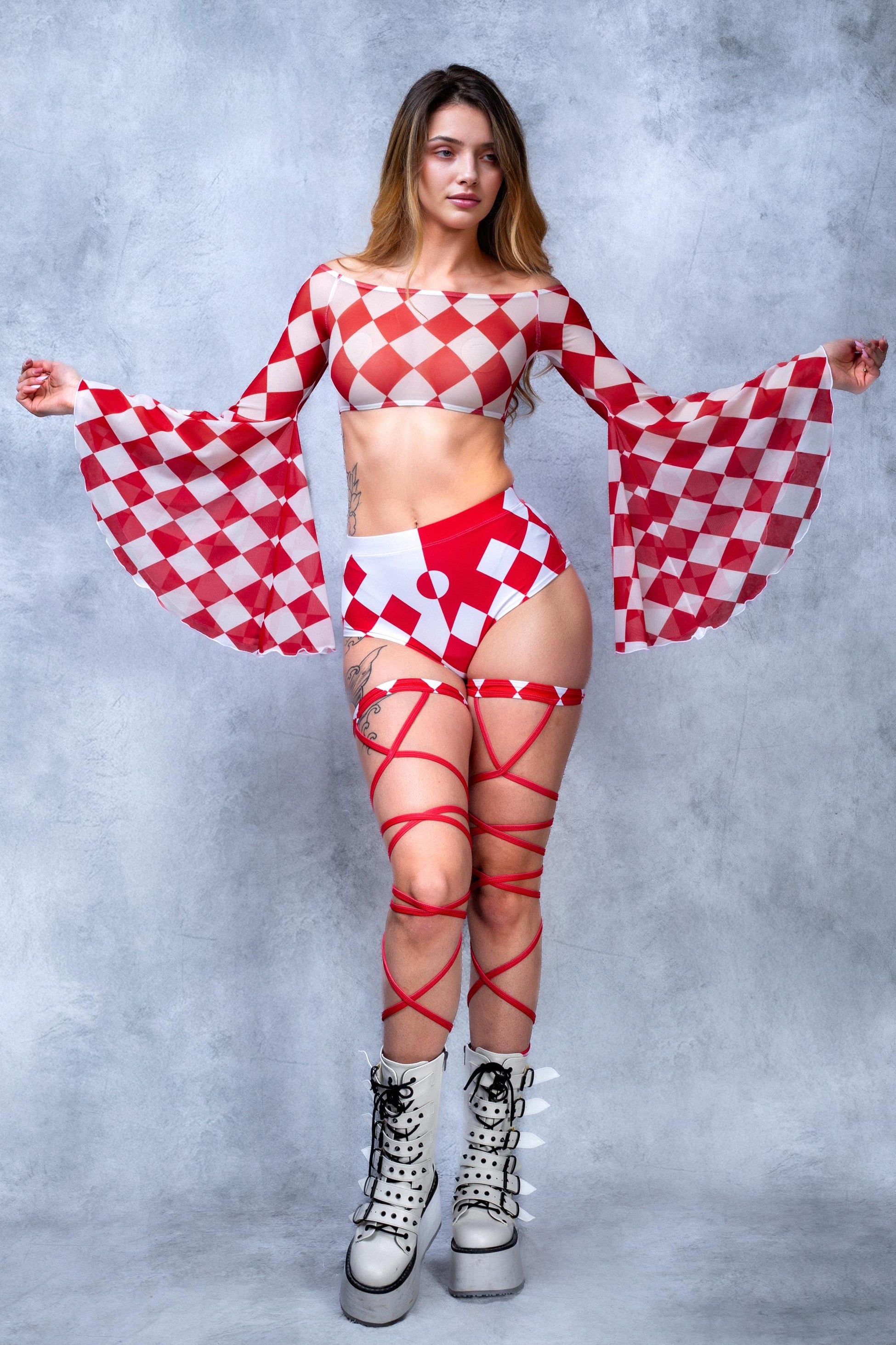 Red Clown Mesh Off Shoulder Top 2