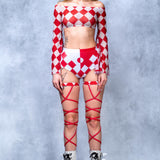 Red Clown Mesh Off Shoulder Top
