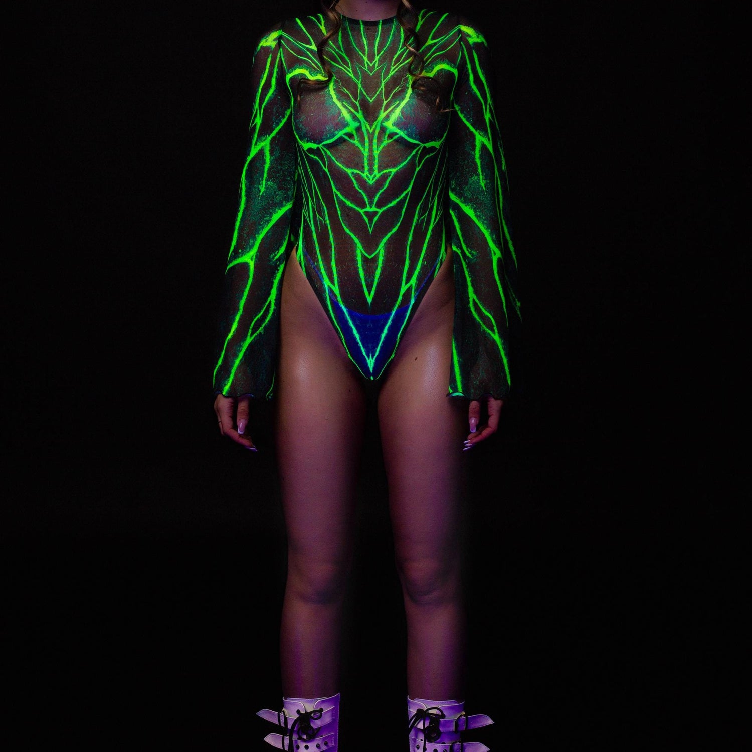 Acid Burst Mesh Bare Back Leotard Green