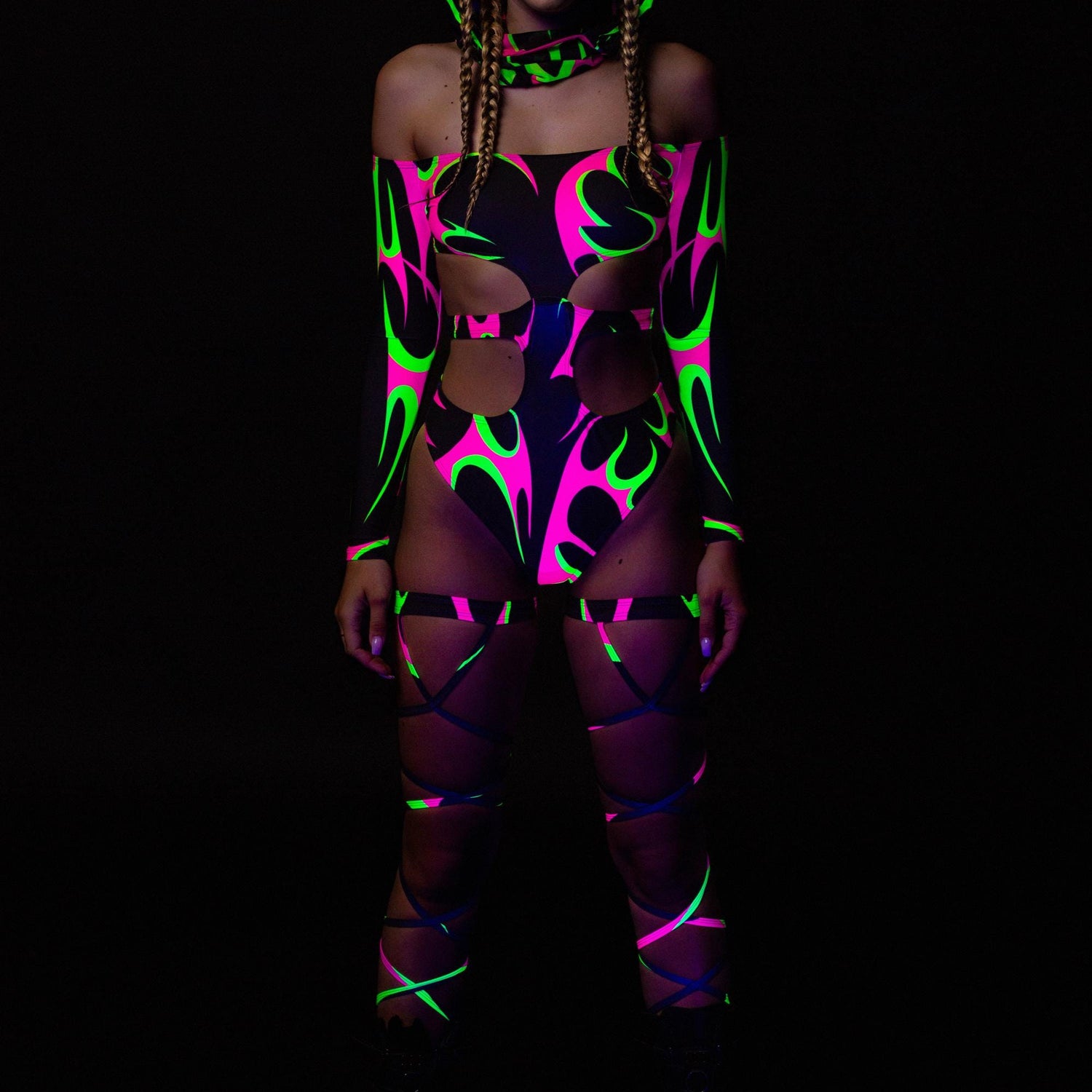 Women Solar Flash Cutout Bodysuit Set
