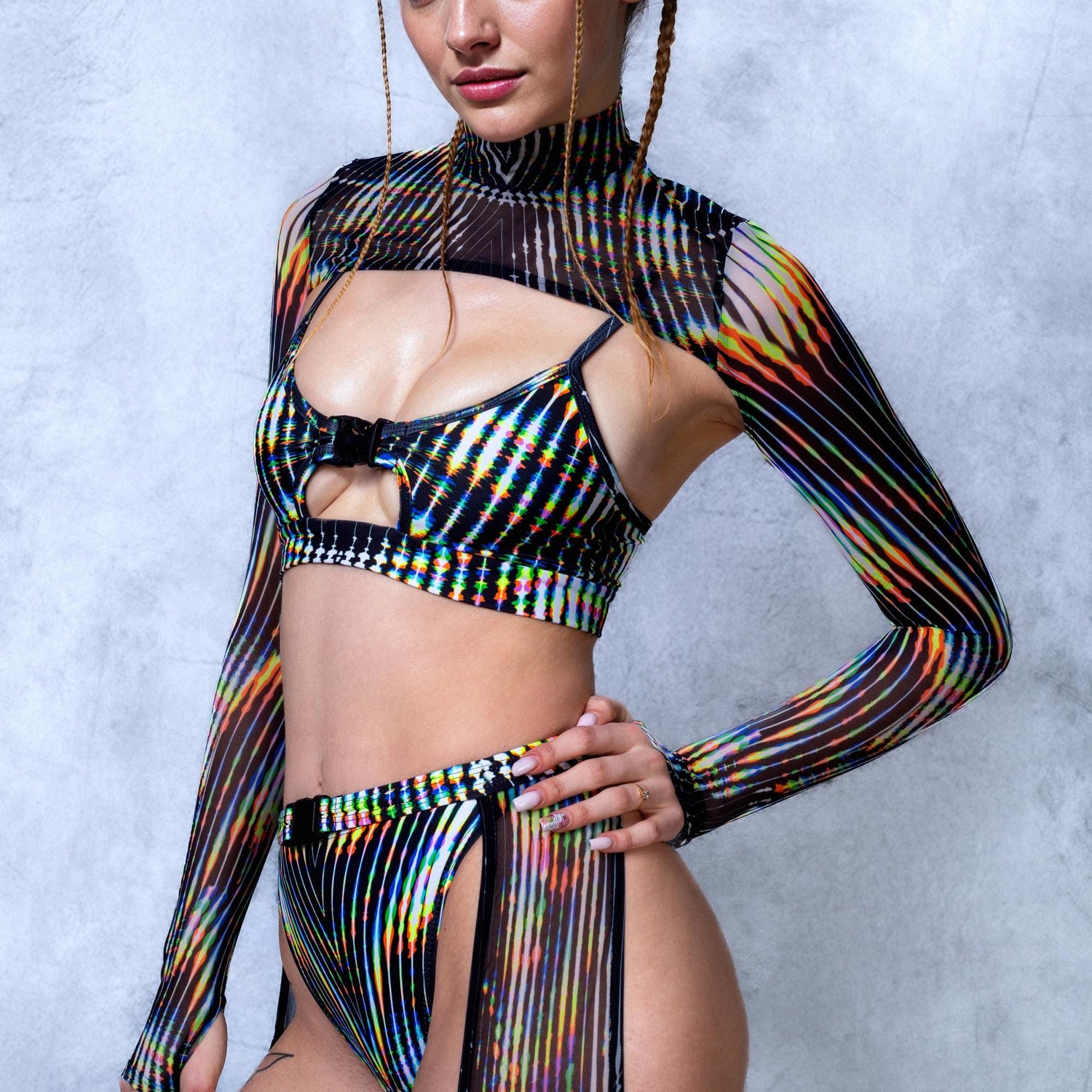 Trance Fusion Buckle Mesh Chaps Set