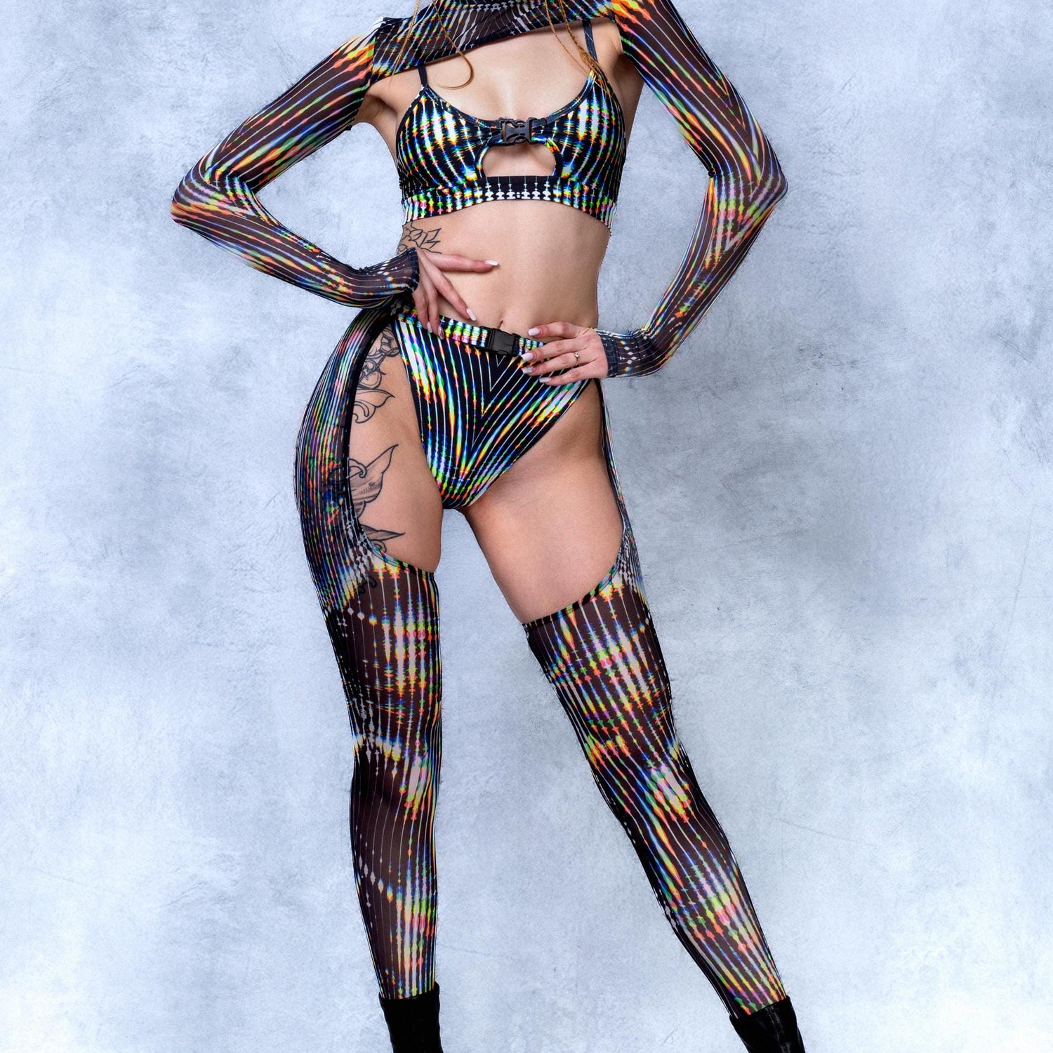 Women Trance Fusion Buckle Mesh Chaps