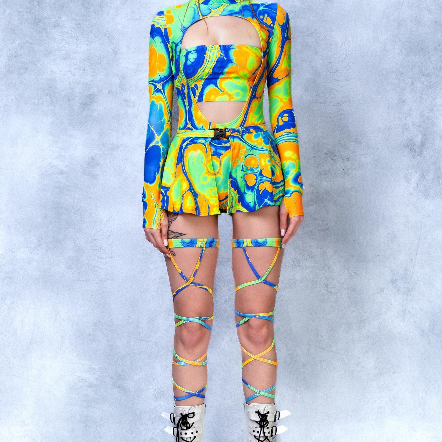 Sunburst Open-Heart Leotard Lycra, UV Reactive