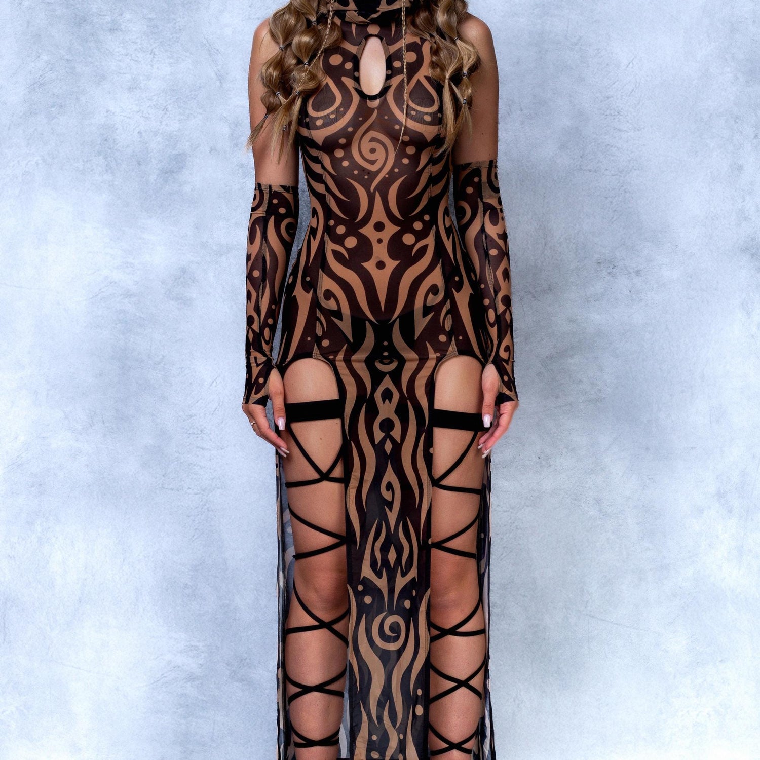 Oculus Dark Mesh Rave Hood Dress Set 2