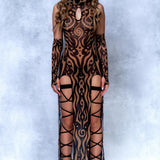 Oculus Dark Mesh Rave Hood Dress Set