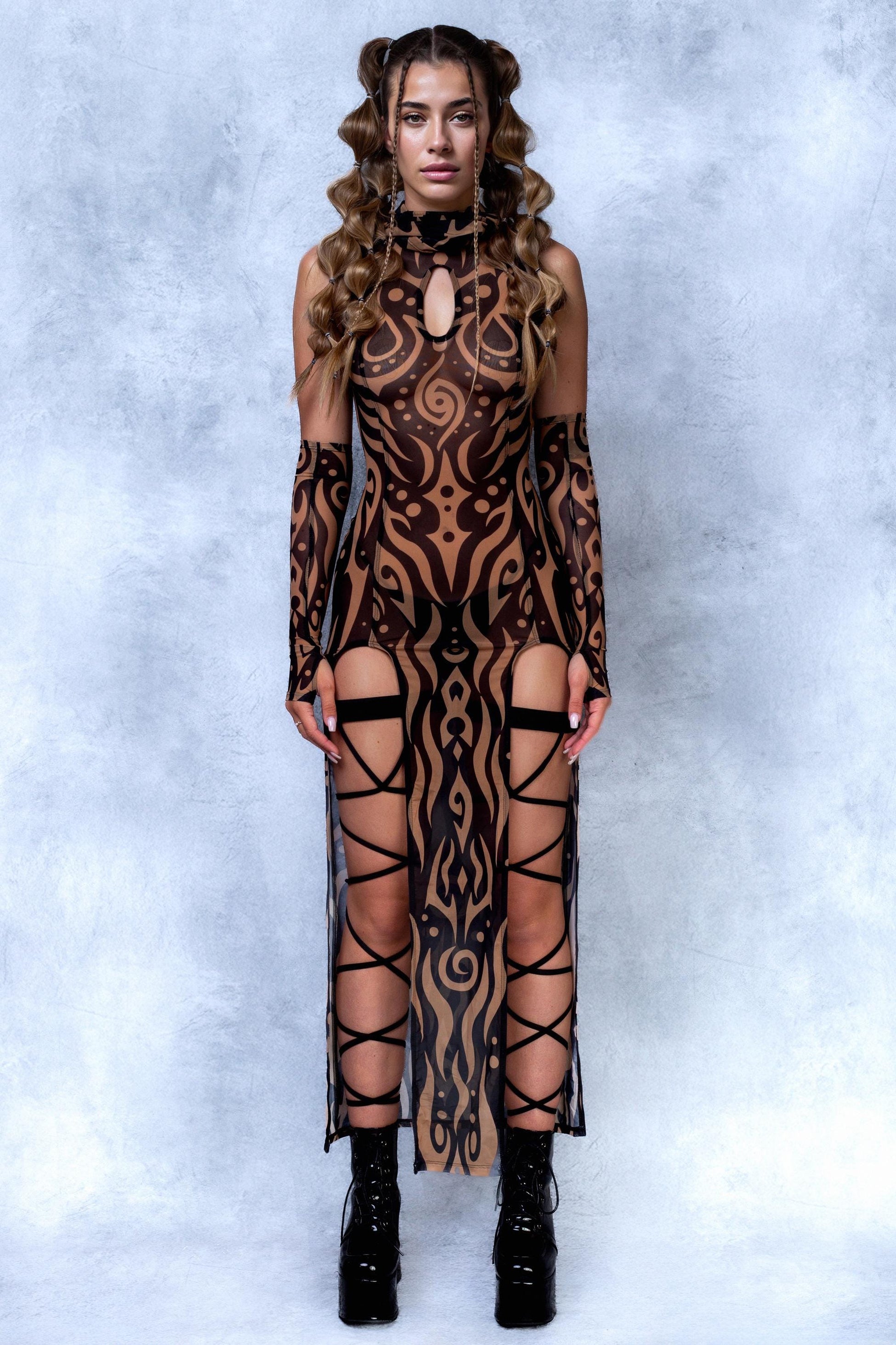 Oculus Dark Mesh Rave Hood Dress Set 2