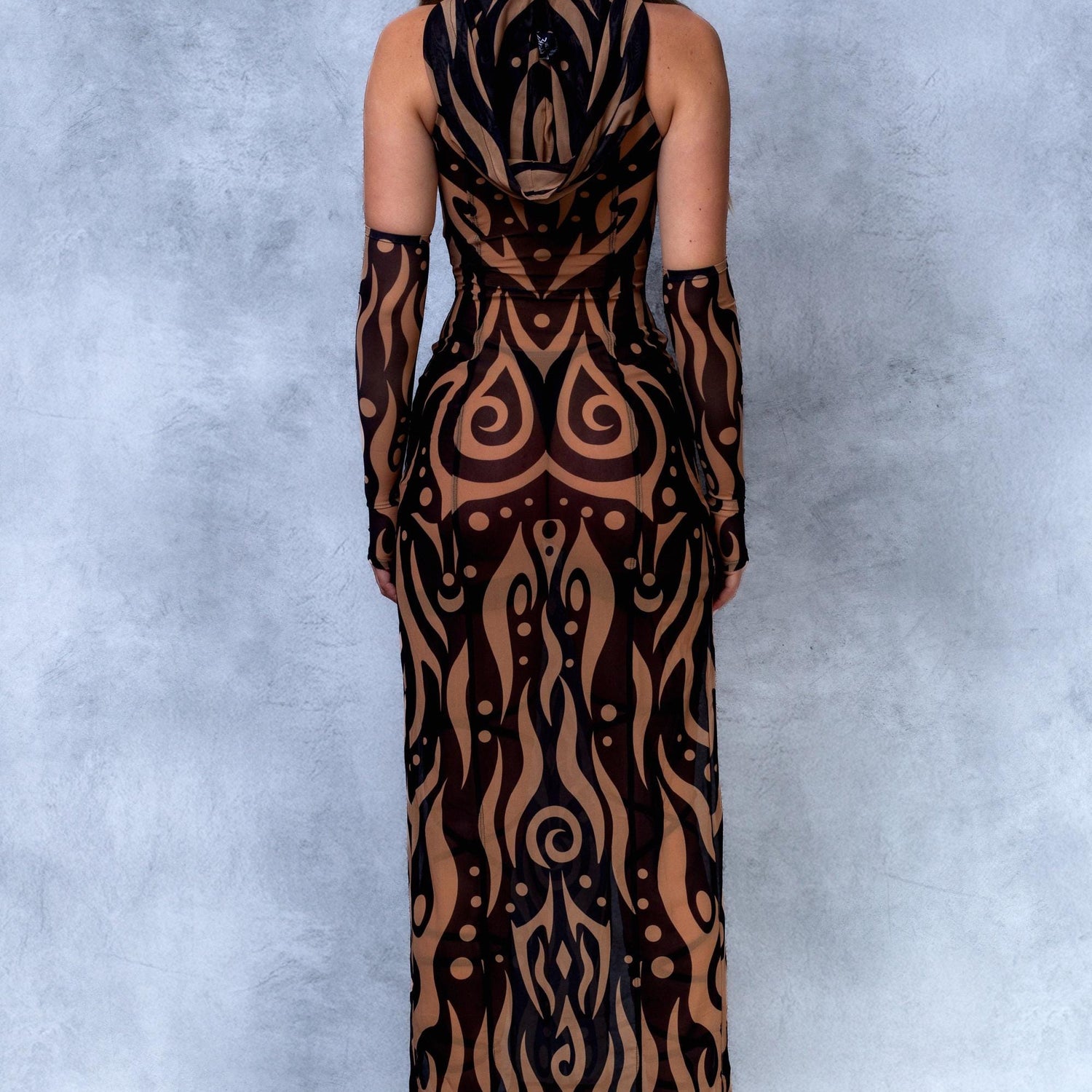 Oculus Dark Mesh Rave Hood Dress Set Festival