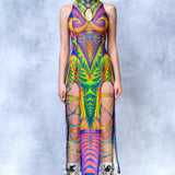 Fraktal-palooza Mesh Keyhole Dress