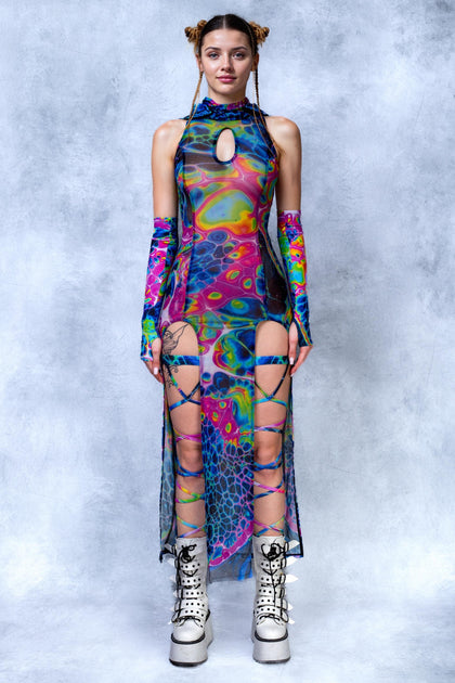 mesh festival dress Brand New Gray/Blue Drop Waist Mesh Festival Dress Medium