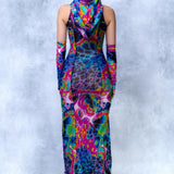 Technicolor Melt Mesh Keyhole Dress