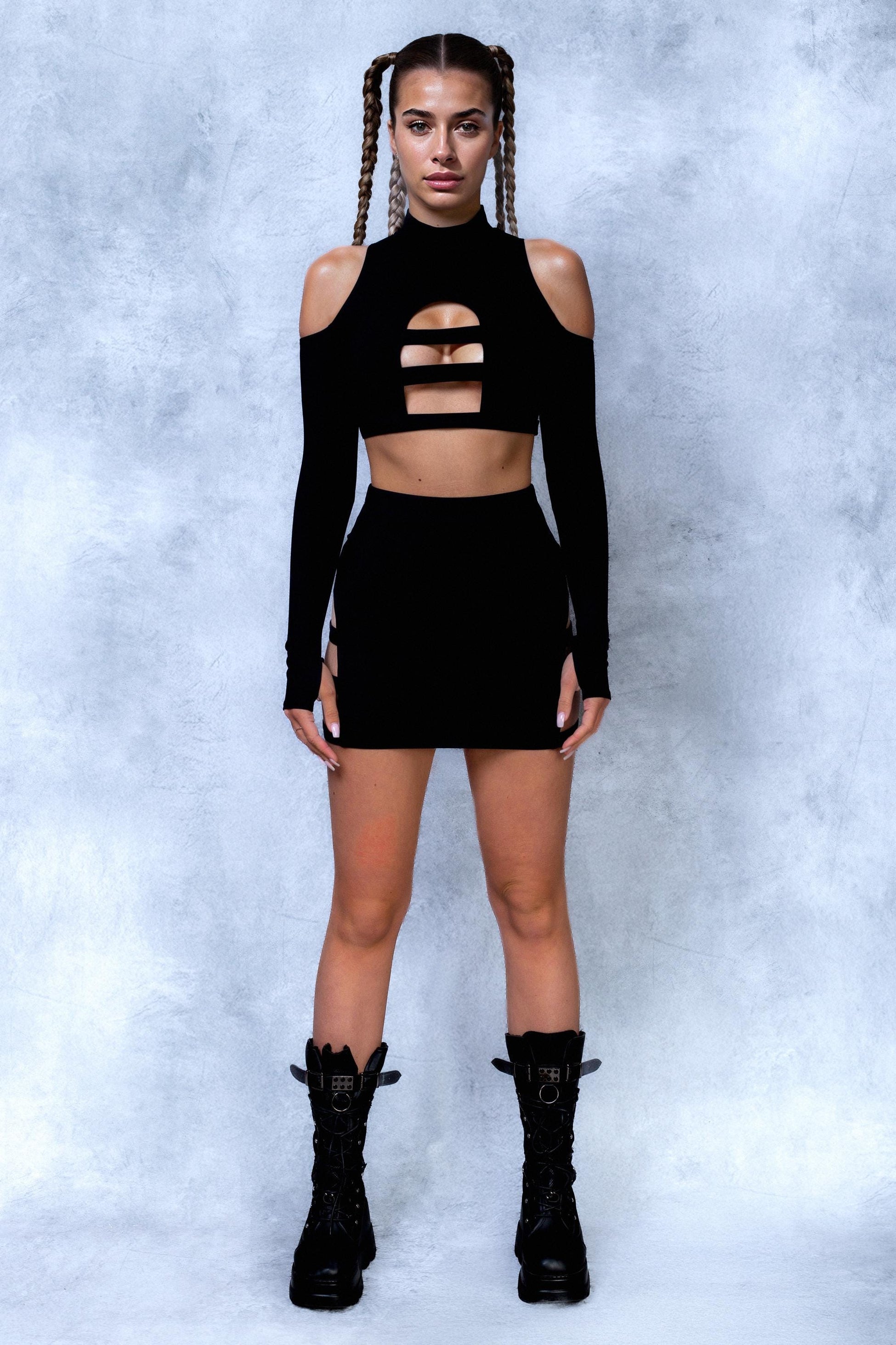 Just Black Triple Cut-Out Top 2