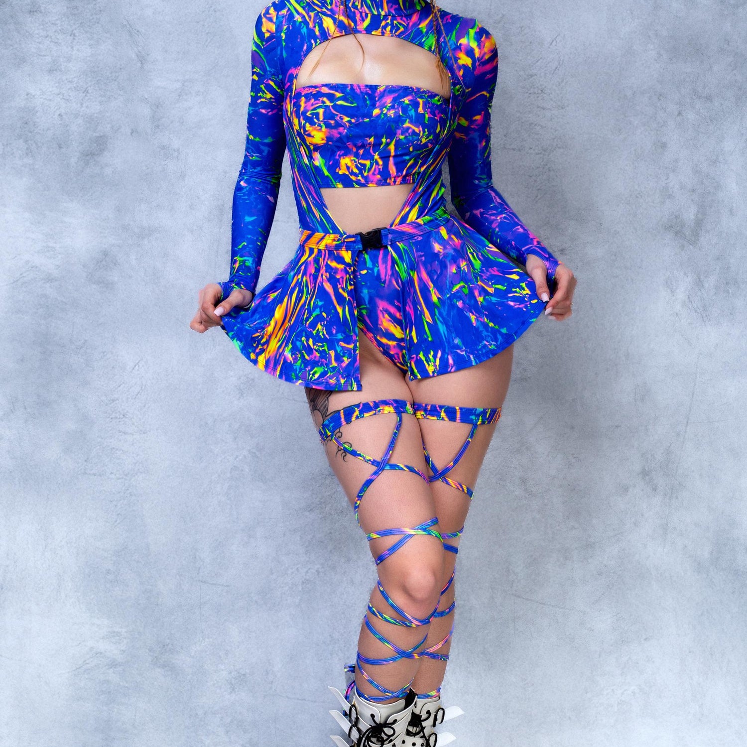 Dreamsicle Open-Heart Skirt Set Lycra, UV Reactive