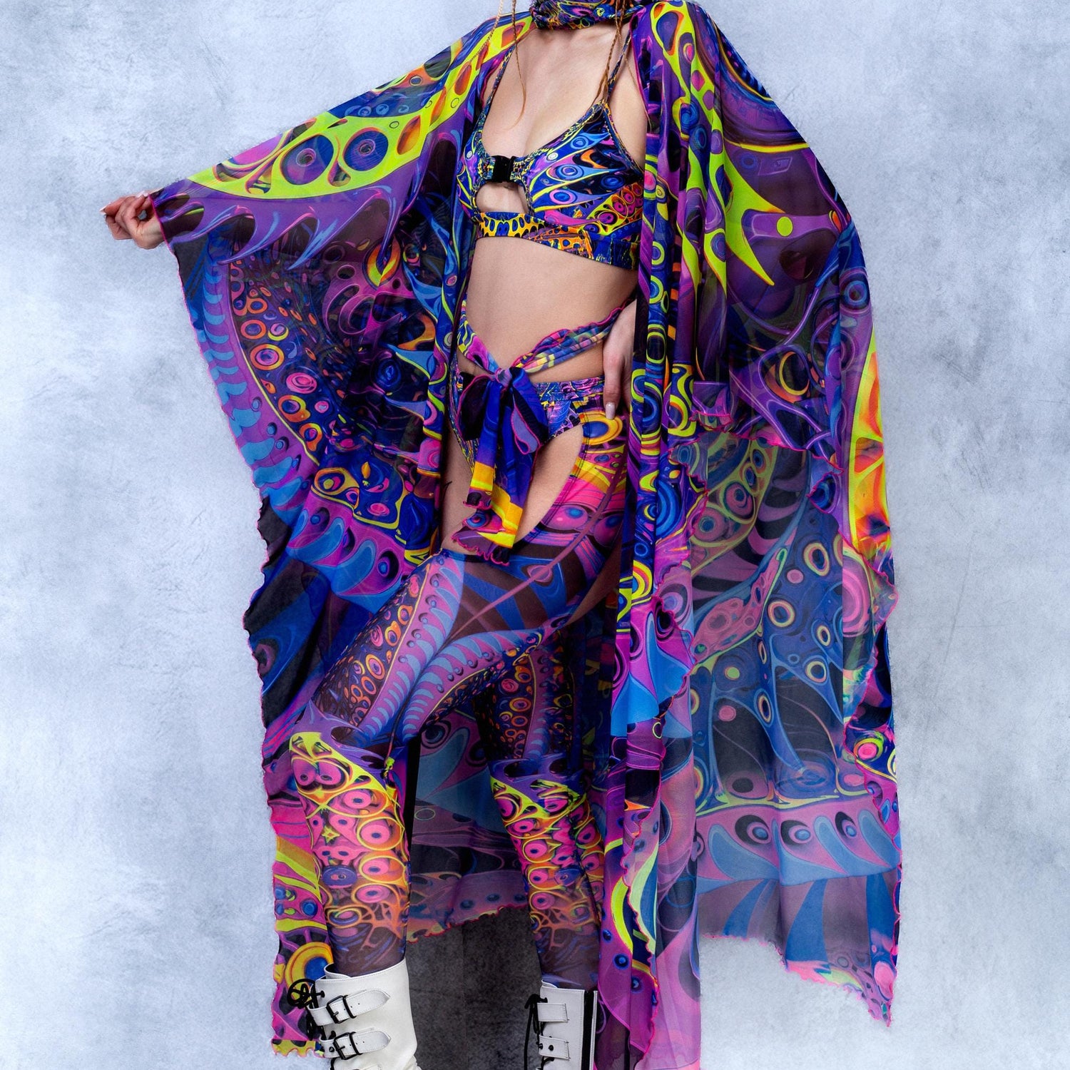 Eyeball It Kimono Buckle Set Lycra, Mesh