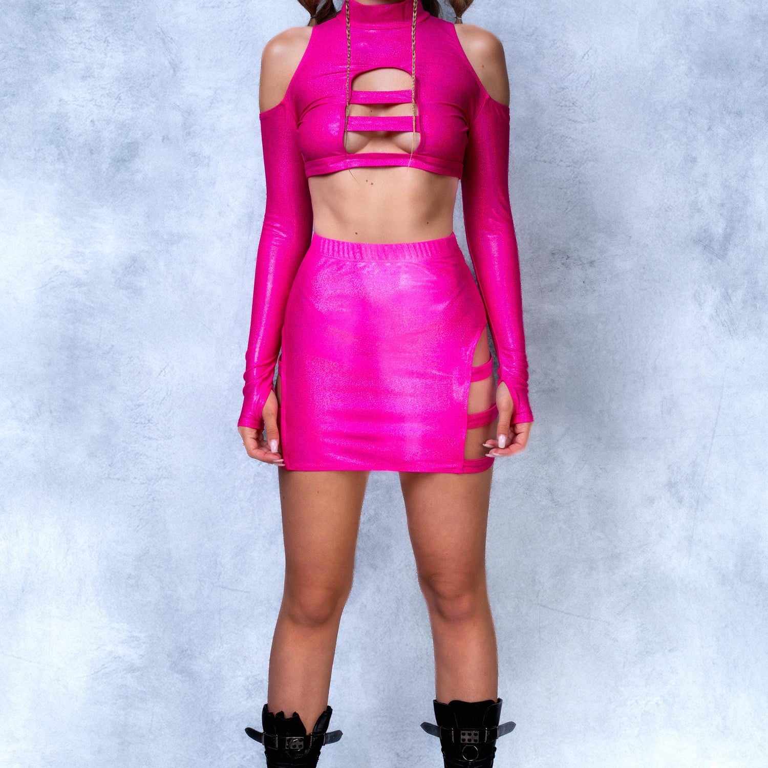 Luxe Pink Side Cut Skirt Pink