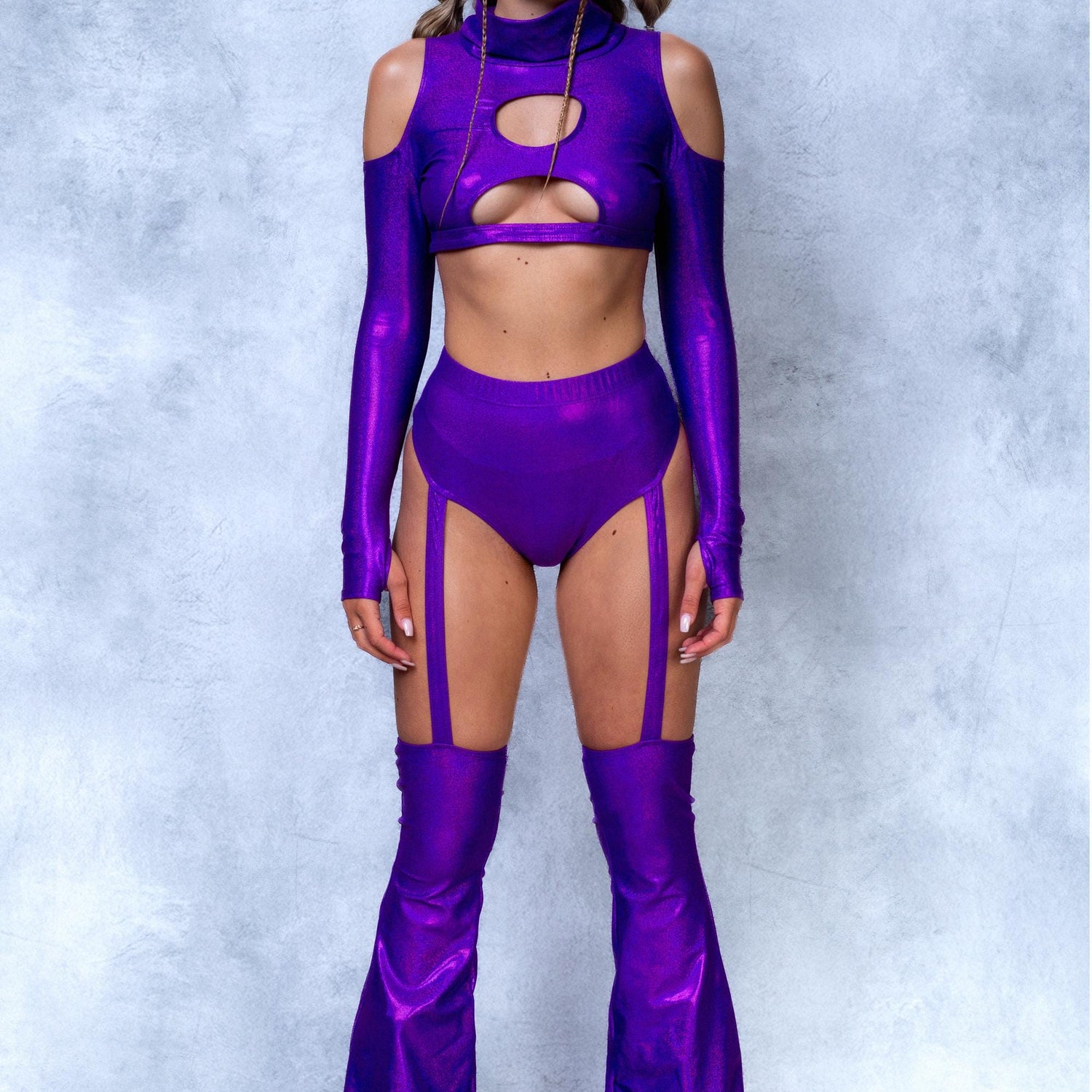 Luxe Violet Cold Shoulder Set Purple