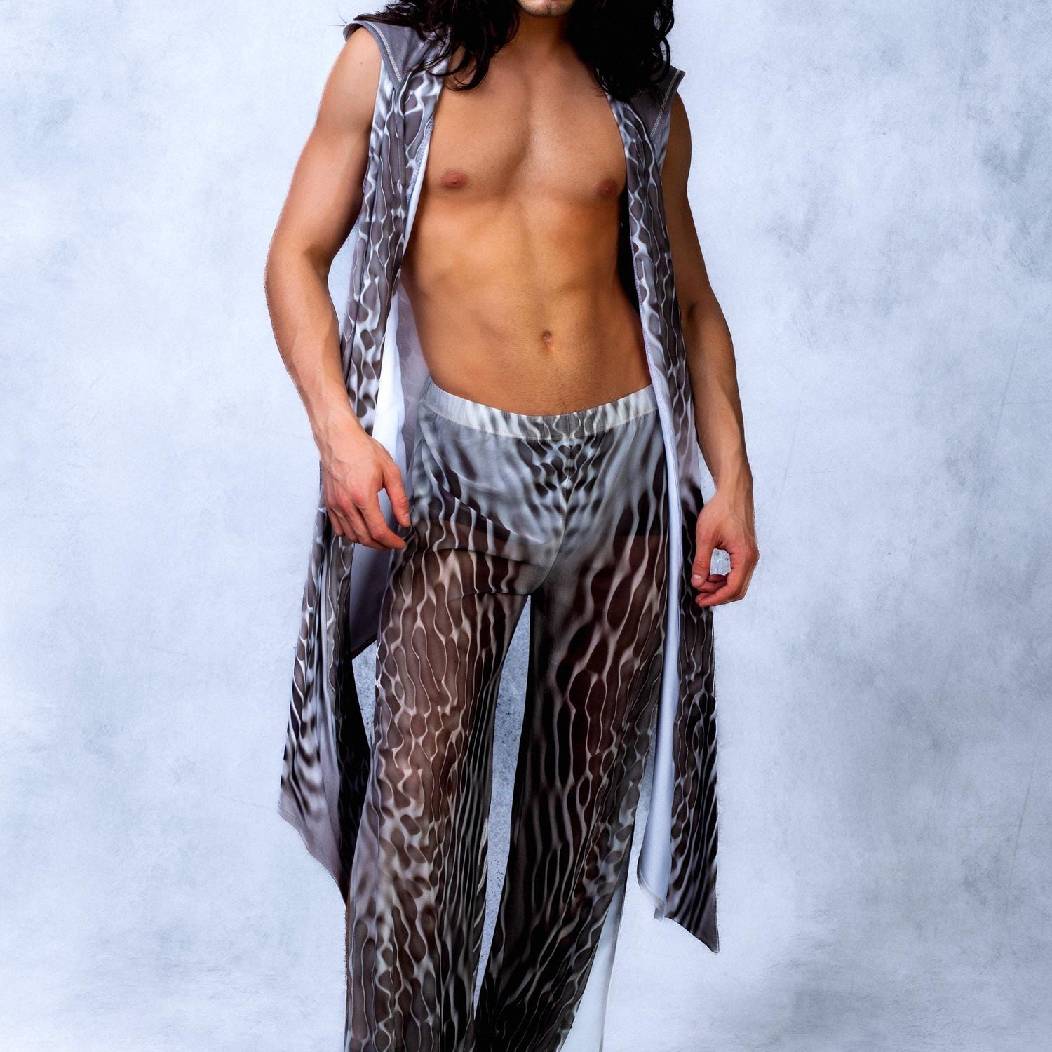 Stone Drop Mesh Male Split Pants