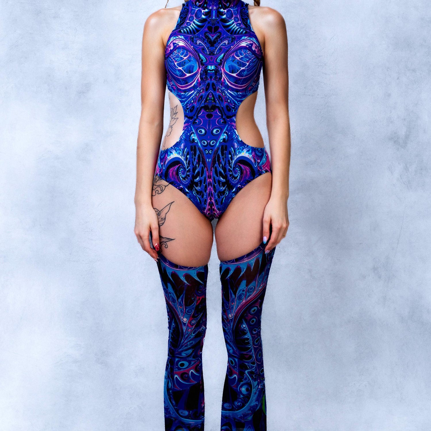 I Spy Backless Chaps Bodysuit Blue