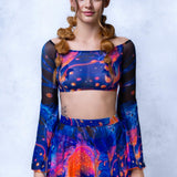 Aquatic Dance Mesh Off Shoulder Top