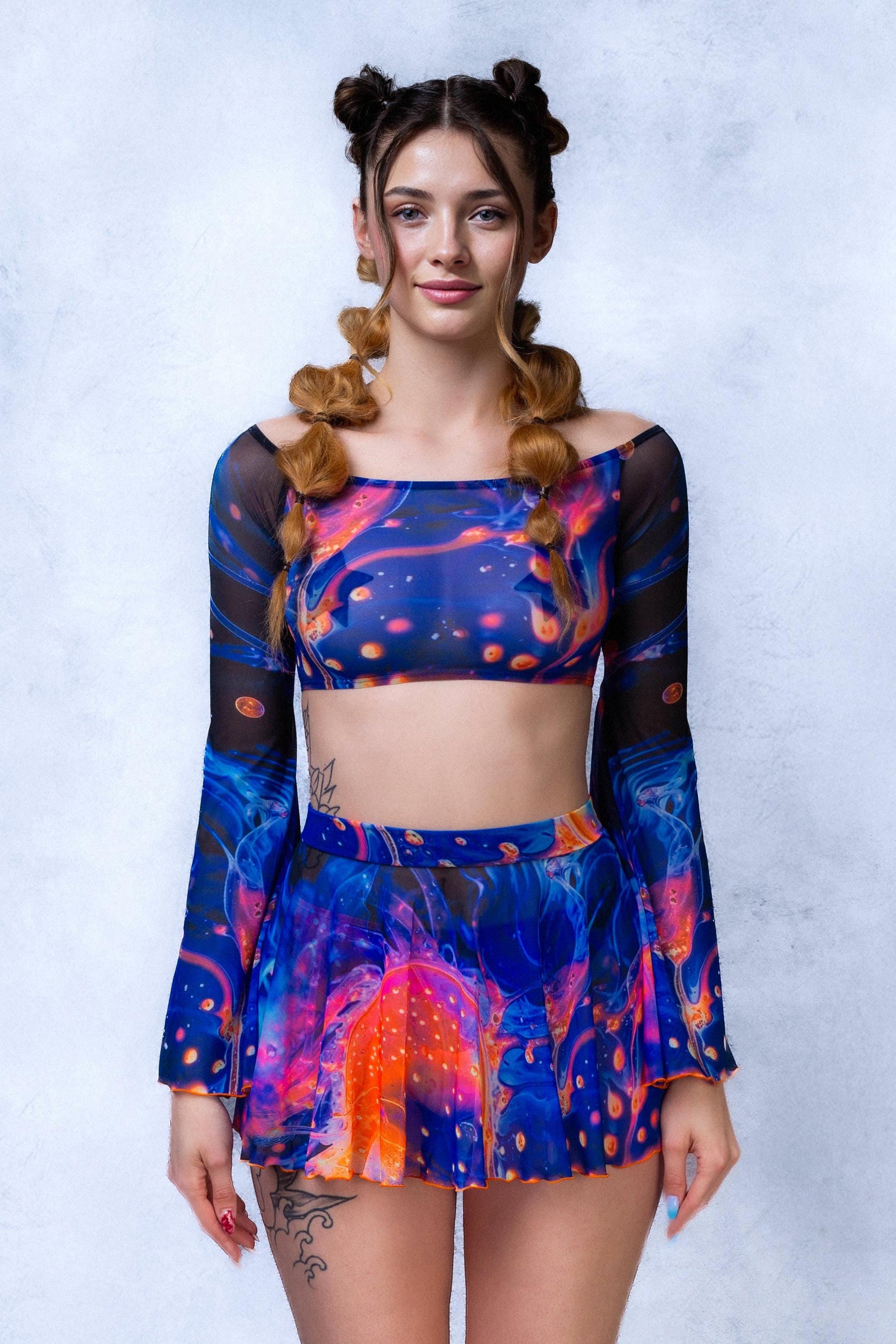 Aquatic Dance Mesh Off Shoulder Top 1