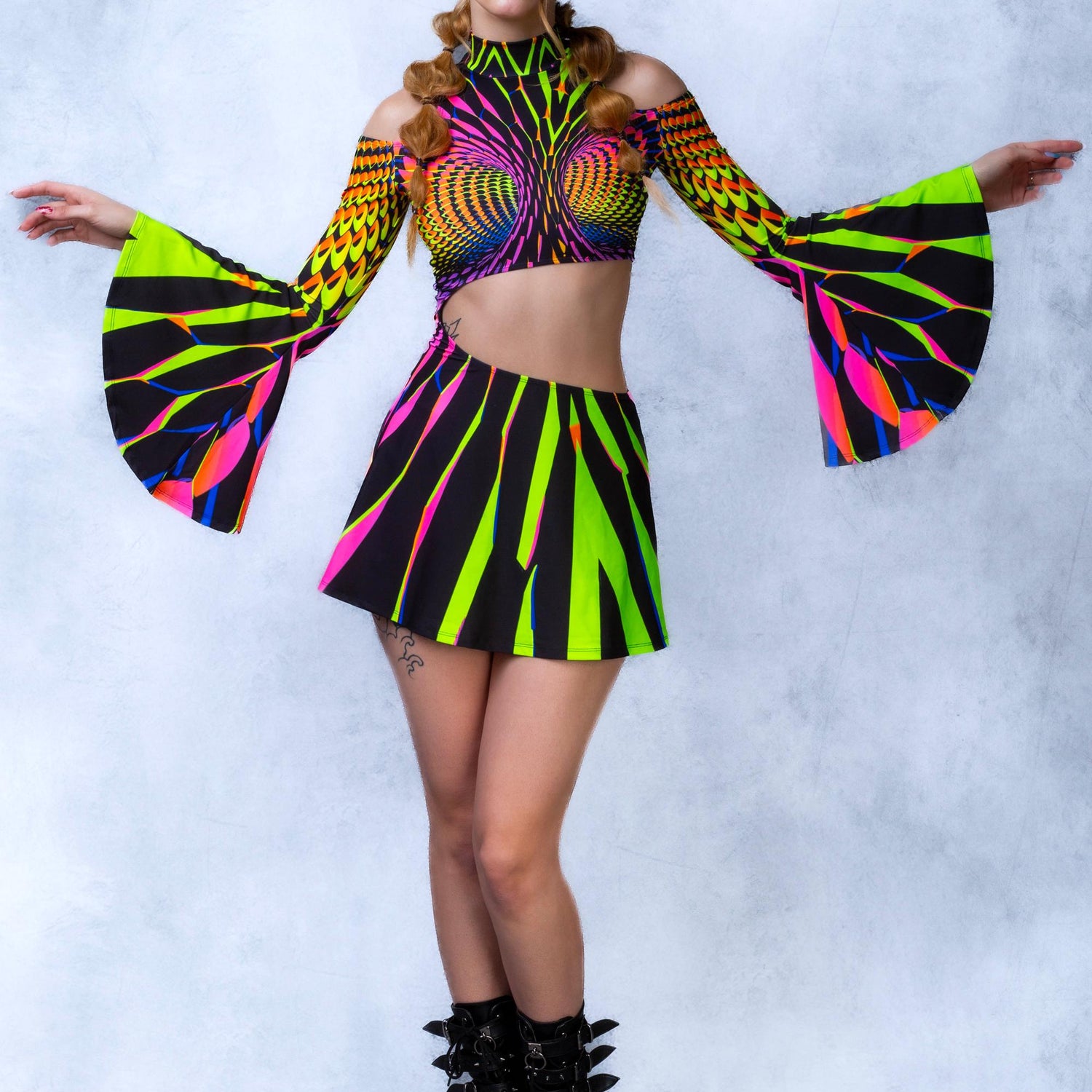 Strange Quark Bell Sleeve Dress Lycra, UV Reactive