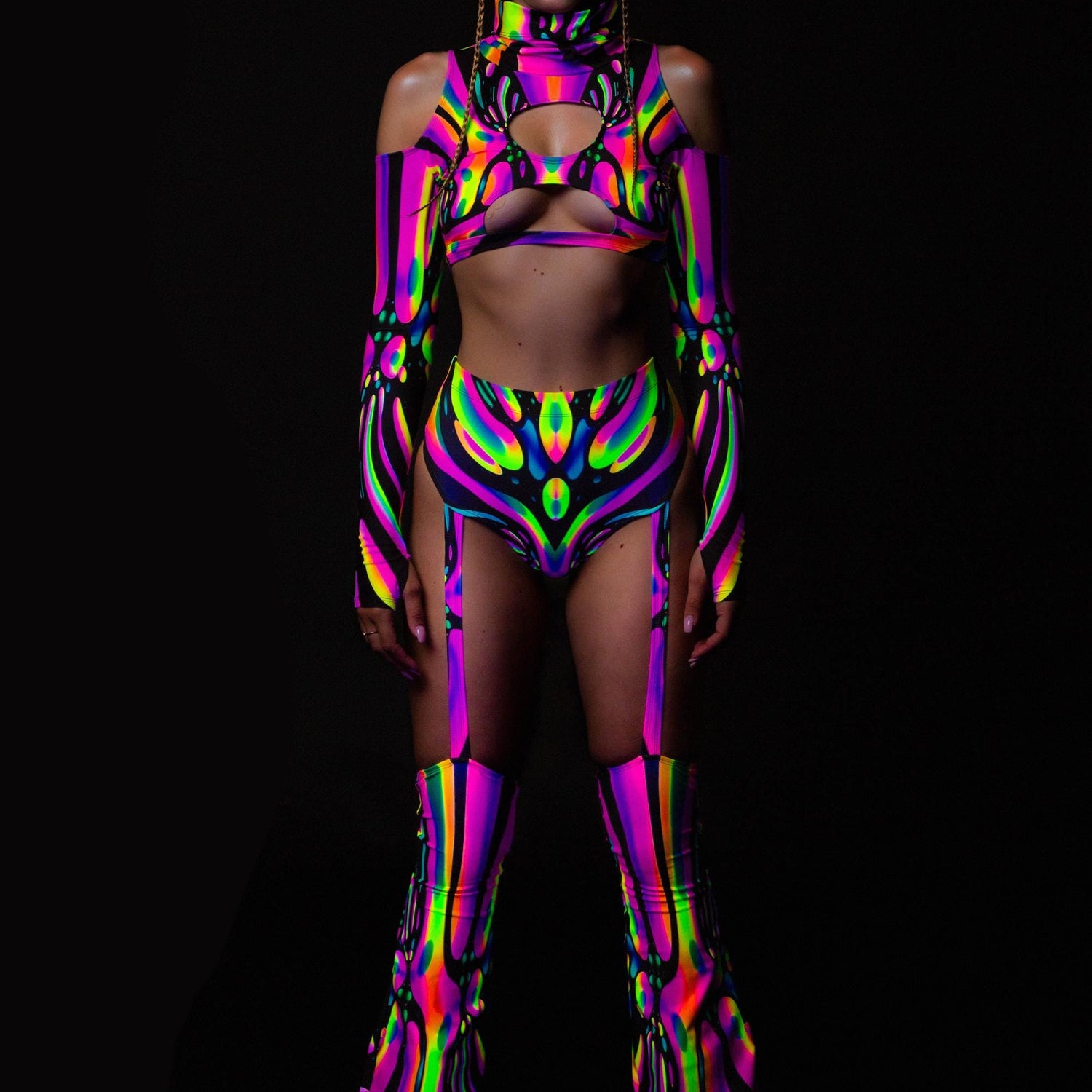 True Fluidity Flared Bikini Chaps Lycra, UV Reactive