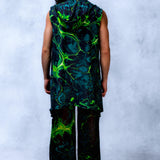 Green Flag Mesh Male Split Pants