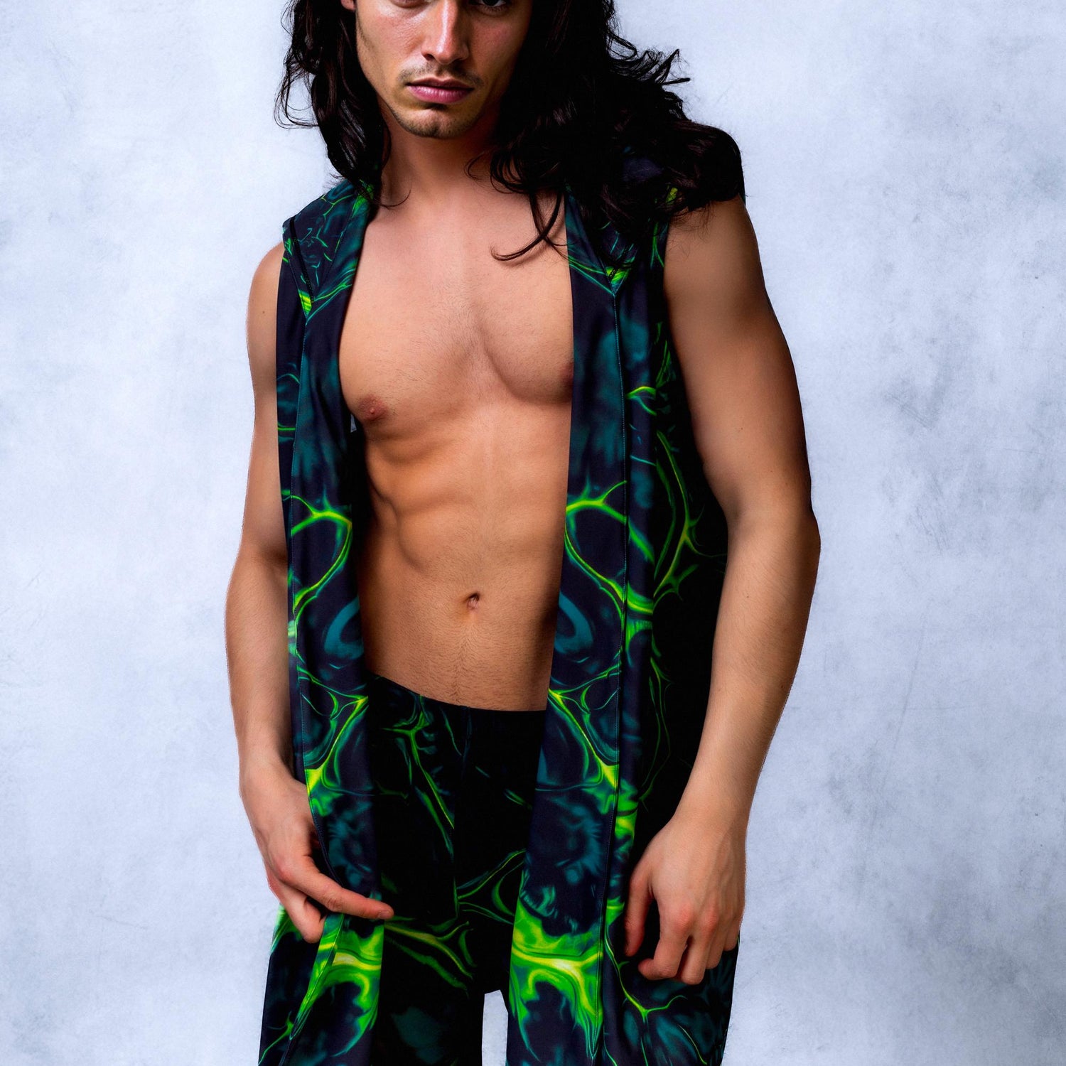 Green Flag Male Vest Split Set Festival