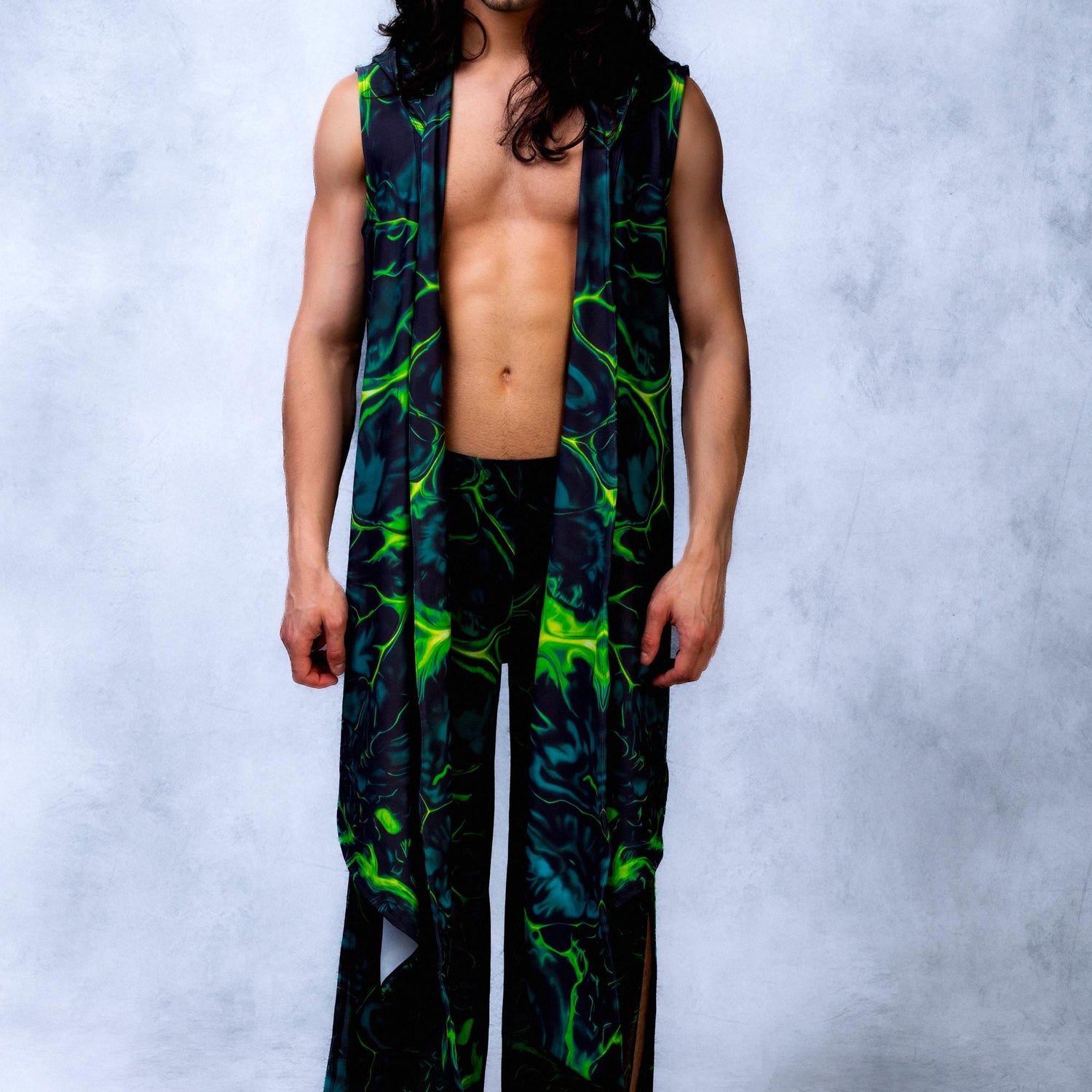 Green Flag Male Vest Split Set Lycra, Mesh