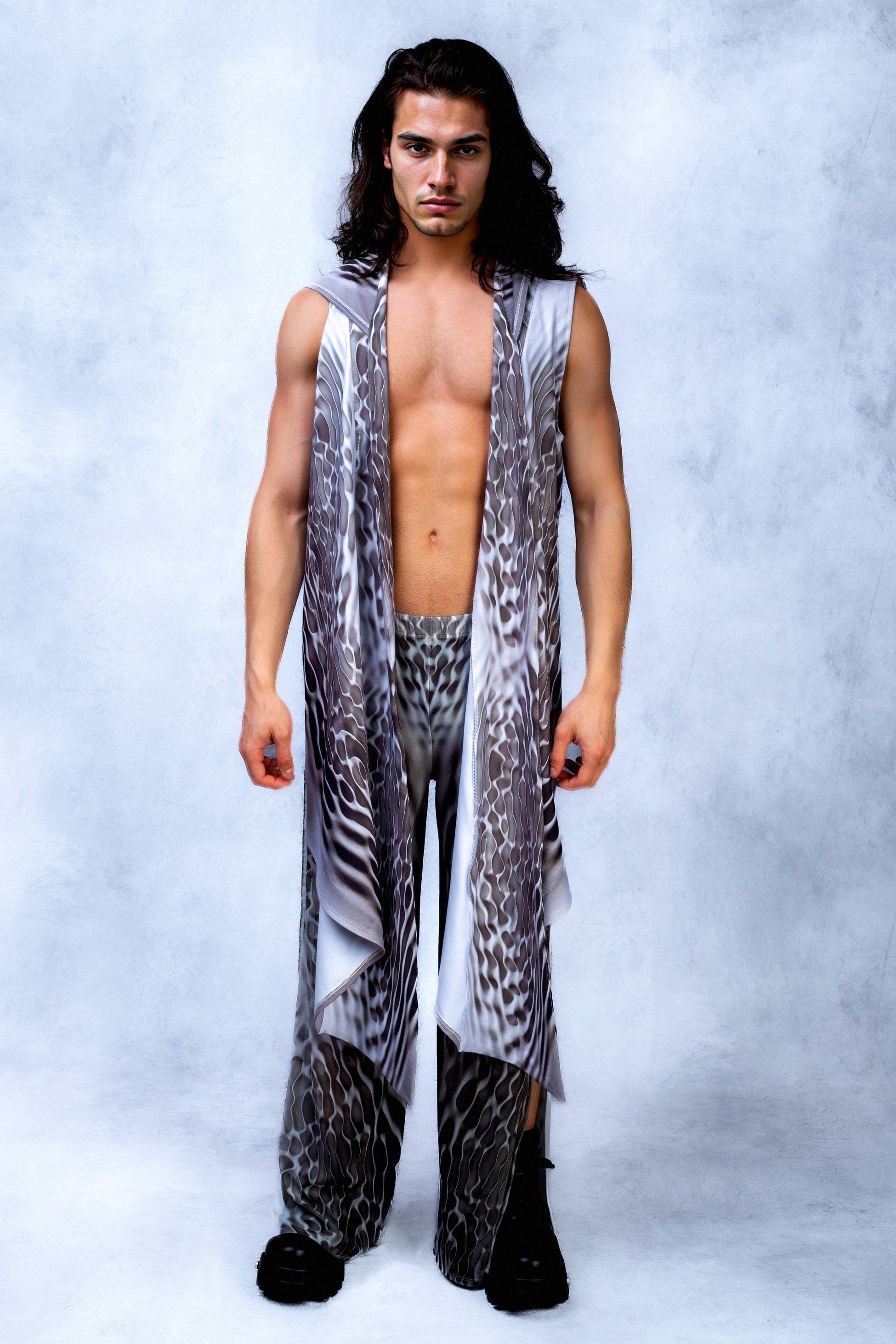 Stone Drop Mesh Male Split Pants 2