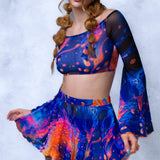 Aquatic Dance Mesh Off Shoulder Top