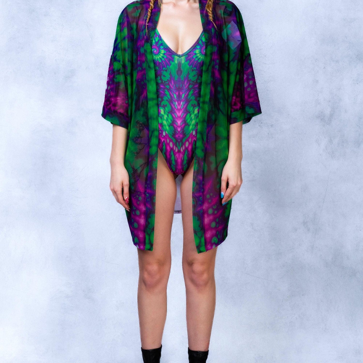 Ultraviolet V-neck Bodysuit Green, Purple