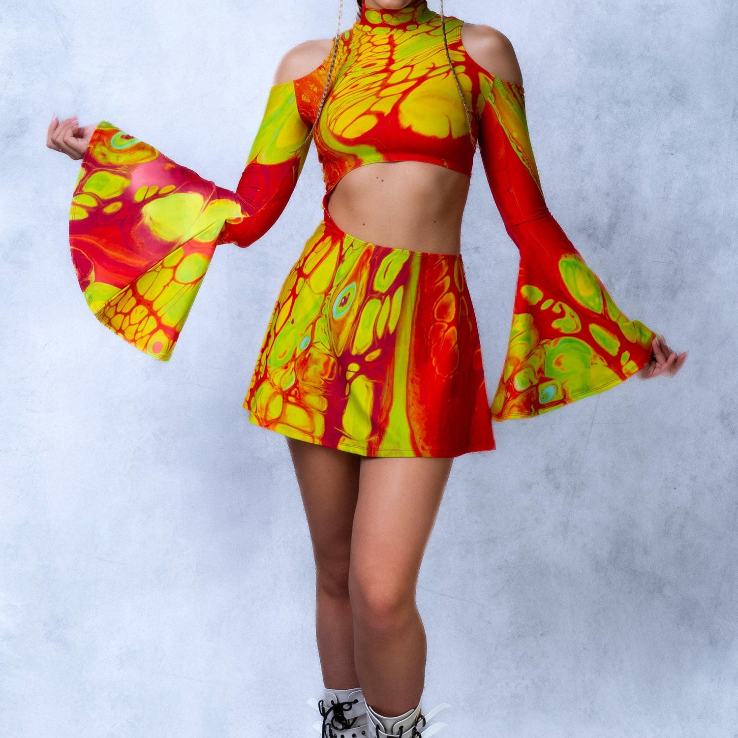 Flow Motion Bell Sleeve Dress Lycra