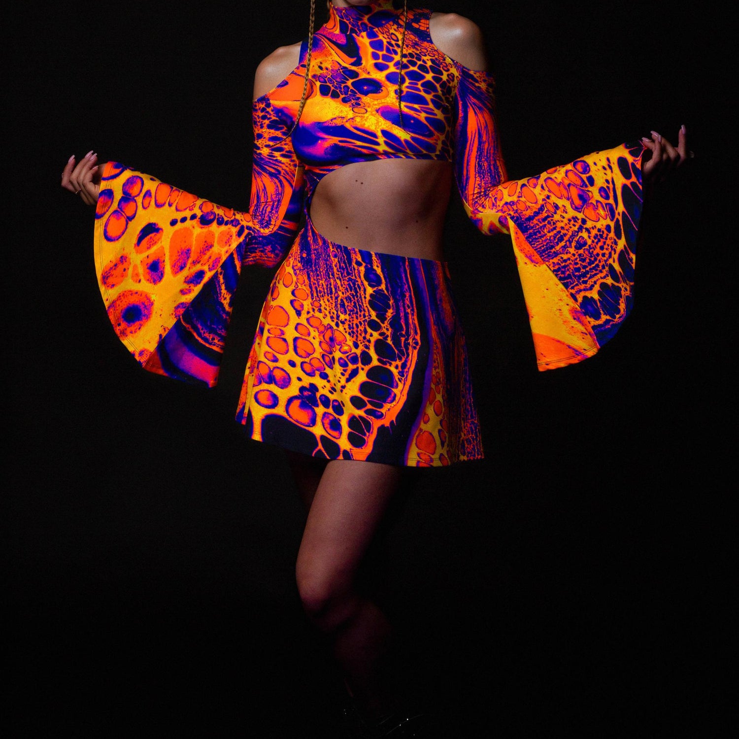 Melting Symphony Bell Sleeve Dress Orange