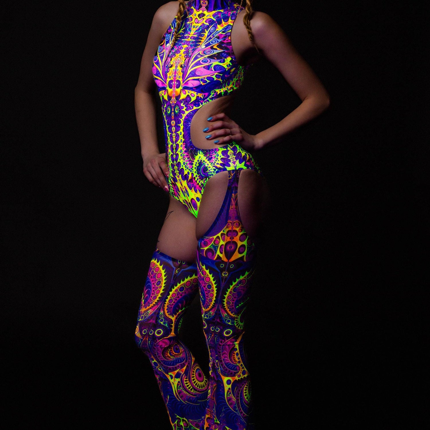 Women Eyeball It Backless Chaps Bodysuit