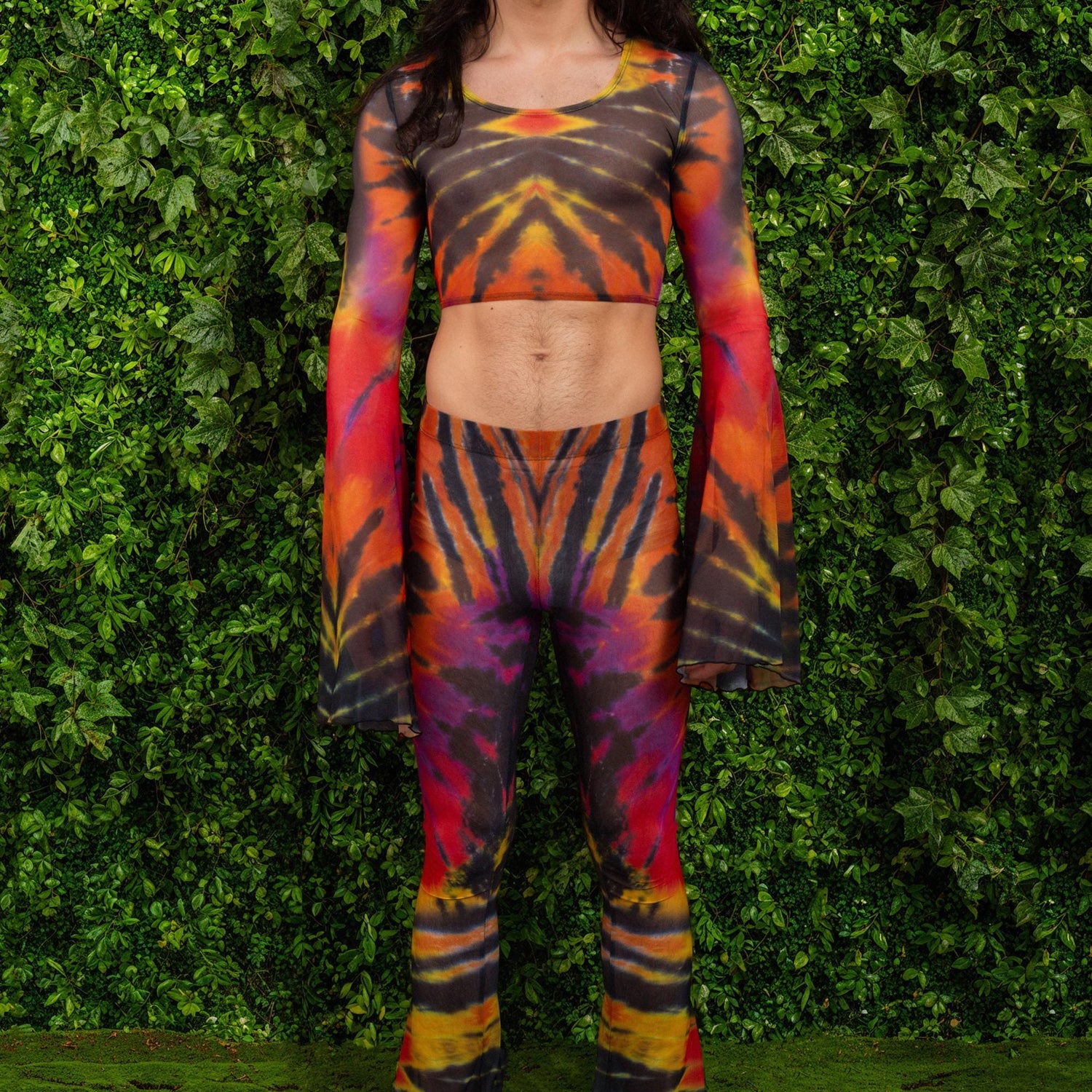 Sunset Groove Mesh Male Flared Pants Orange