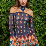 Hypnotic Resonance Mesh Halter Flare Dress