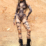Venus Trap Nude Cutout Chain Bodysuit Set